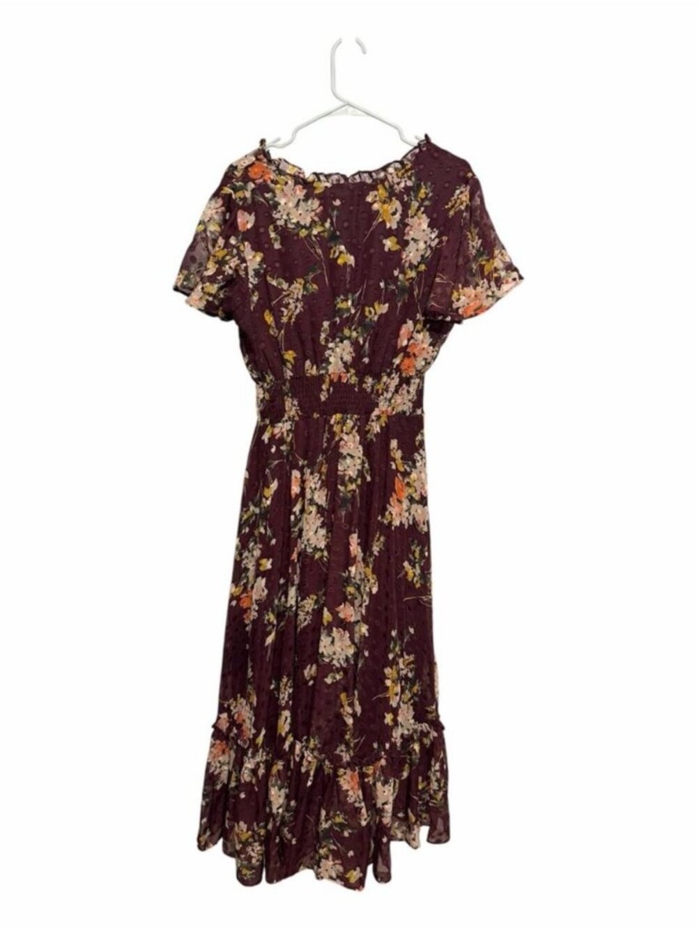 Burgundy Floral Wrap-Style Mid